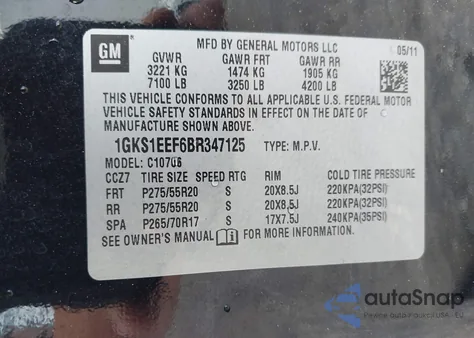 2011 GMC Yukon Denali z USA, uszkodzony, nr VIN 1GKS1EEF6BR347125